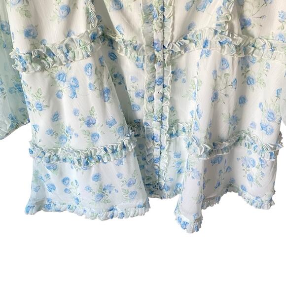 Rachel Parcell Floral Ruffle Mini Dress Blue White Size Large - Picture 5 of 8
